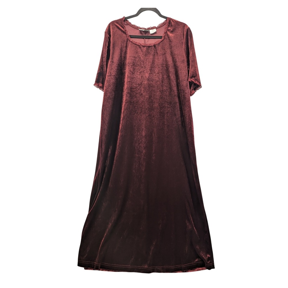 Burgundy Velvet Maxi Dress Plus Size 18W Ruffle Trim‎ Cottagecore Elegant